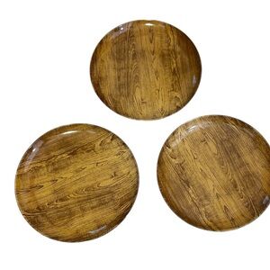 3 Sweese Wood Grain Design Salad /Side Plates 8 3/8” No Chips/cracks